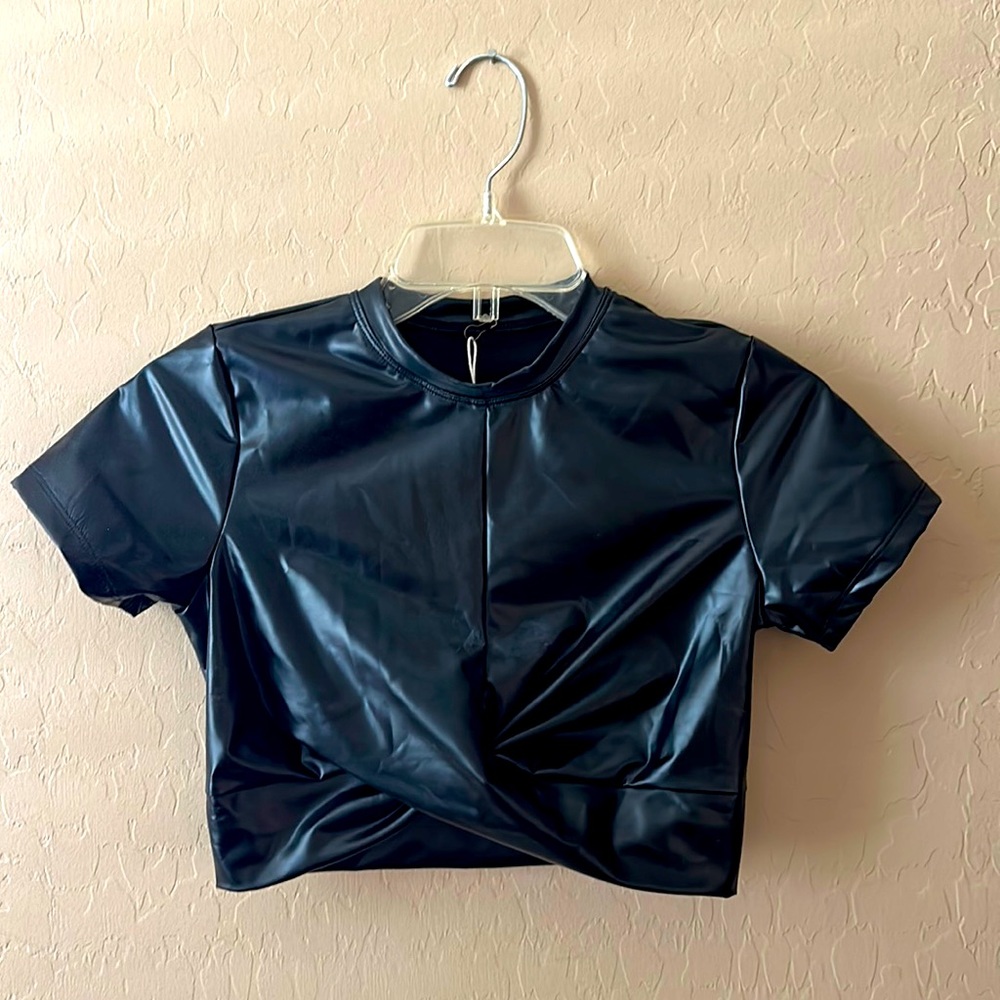 Brand new top, never been worn top crop black pleather top!
